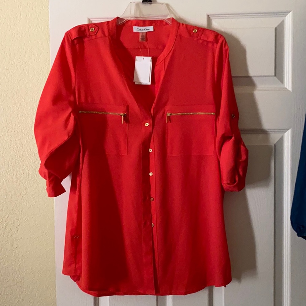Calvin Klein coral utility shirt. NWT